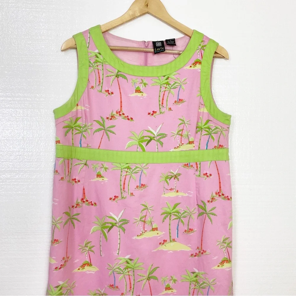 LaVie Boheme  Shift Dress Pink Tropical Palm Trees Sleeveless Size 8 - Picture 2 of 12